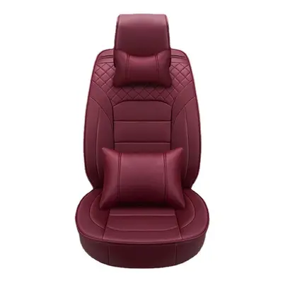 (Burgundy Deluxe Edition) Luxury PU Leather Car Seat Cover Universal 5-Seat Full Set Seat Cover