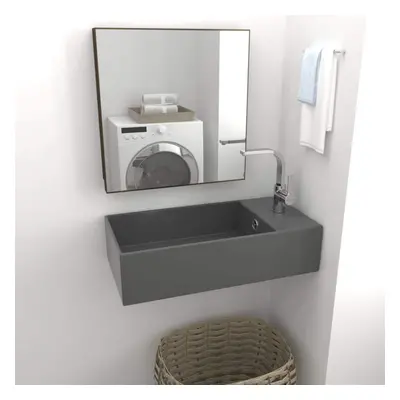 vidaXL Bathroom Sink with Overflow Ceramic Dark Grey Washroom Vanity Basin