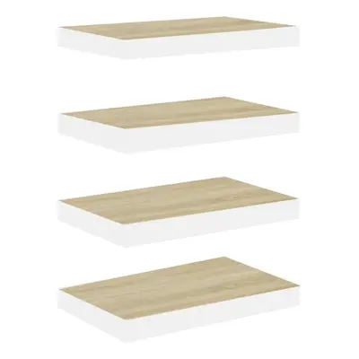 vidaXL 4x Floating Wall Shelves Oak and White MDF Bookcase Wall Board CD Rack