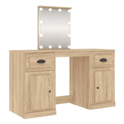 (sonoma oak) vidaXL Dressing Table Bedroom Makeup Desk Vanity Desk Cosmetic Table with LED