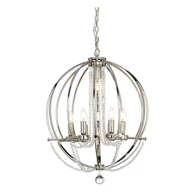 6 Bulb Chandelier LIght Highly Polished Nickel Finish Plated LED E14 60W