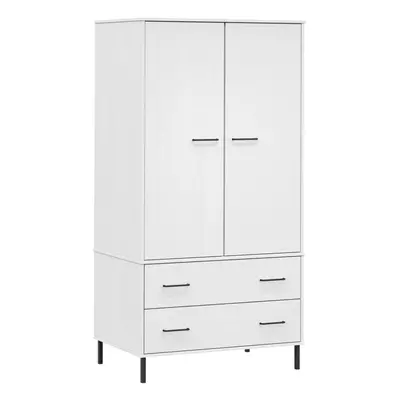 (white) vidaXL Solid Wood Wardrobe with Metal Legs OSLO Wooden Cupboard Multi Colours