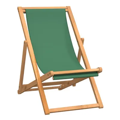 vidaXL Solid Teak Wood Folding Beach Chair Green Outdoor Seating Furniture