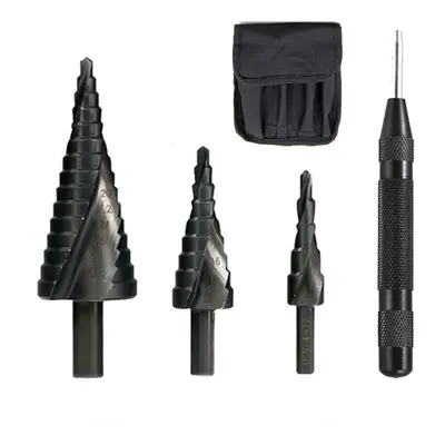 3Pcs HSS Spiral Flute Step Drill Bit Triangle Shank With Automatic Center Pin Punch For Hole Dri