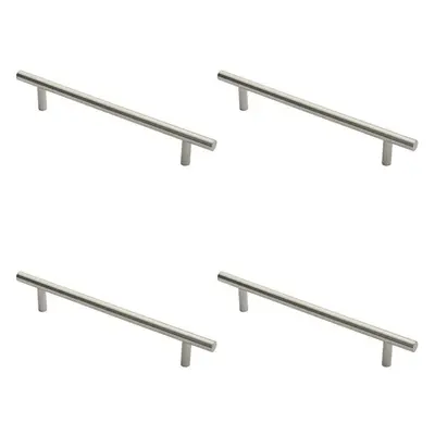 4x 19mm Straight T Bar Pull Handle 300mm Fixing Centres Satin Stainless Steel