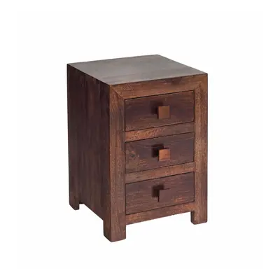 Contemporary Modern Drawer Bedside Side Table Storage Dark Walnut Mango Wood