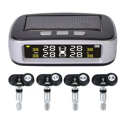 (V1) Car TPMS Tire Pressure Digital Solar Energy Monitoring System Auto Security with Internal S