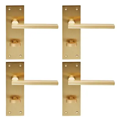 4x PAIR Straight Bar Handle on Slim Bathroom Backplate x 50mm Satin Brass