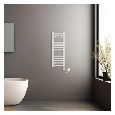 (White, 800x300mm) Pre-filled Electric Curved Heated Towel Rail Radiator Thermostatic