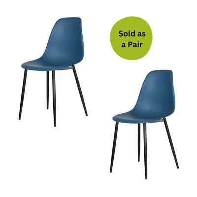 (Blue) Home Source Baldwin Pair of Curved Plastic Dining Chairs