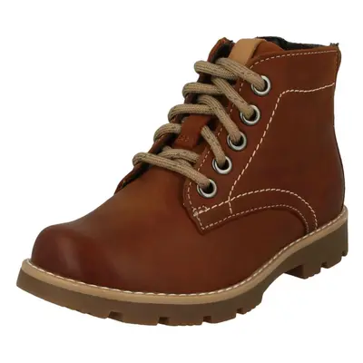 (UK Child, Tan (Brown)) Boys Clarks Lace Up Detailed Ankle Boots Comet Rock - F Fit