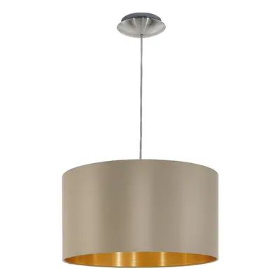 Pendant Light Colour Satin Nickel Steel Shade Taupe Gold Fabric Bulb E27 1x60W