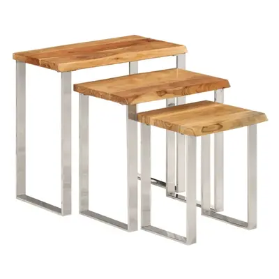 vidaXL Nesting Tables with Live Edge Coffee Table pcs Solid Wood Acacia