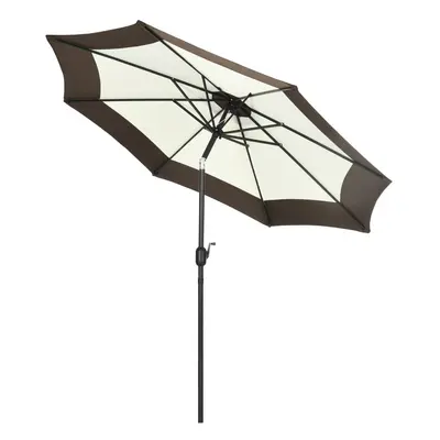 Outsunny 2.7m Garden Parasol Umbrella with Metal Ribs, Tilt and Crank, Coffee