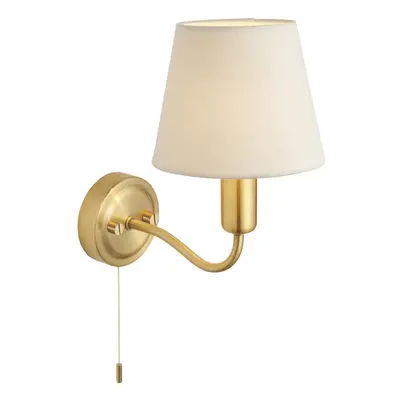 Bathroom Wall Light Fitting - Satin Brass Plate & Ivory Fabric Shade - Modern