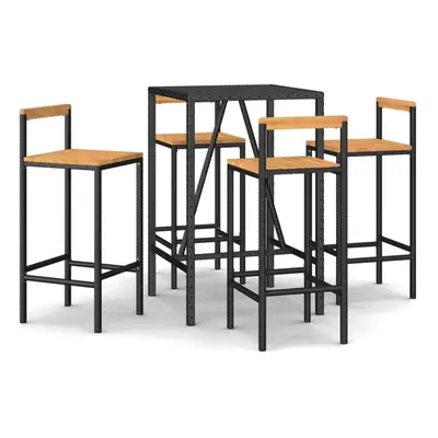 (5 piece) vidaXL Garden Bar Set Pub Set Piece Black Poly Rattan and Solid Wood Acacia