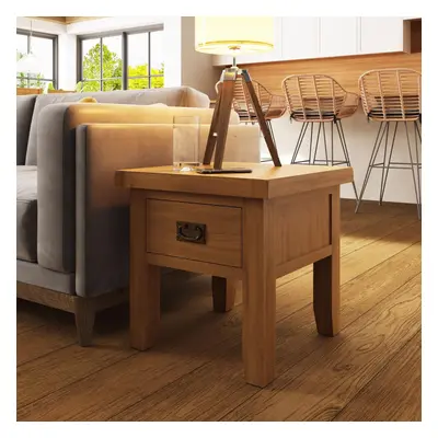 FWStyle Side Lamp Table Solid Natural Oak Drawer Ready Assembled