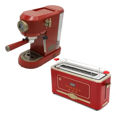 (Bordeaux Red) Empire Espresso Coffee Machine & Toaster Bundle