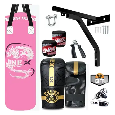 (Pink) Boxing Bag 3ft Junior Kickboxing Set