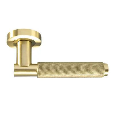 PAIR Knurled Grip Round Bar Handle on Round Rose Concealed Fix Satin Brass