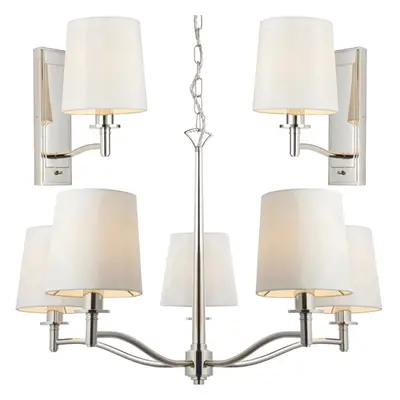 Vintage Nickel Light Set - Lamp Ceiling & 2x Wall Light Bundle - White Shades