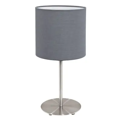 Table Desk Lamp Colour Satin Nickel Steel Shade Grey Fabric Bulb E27 1x60W