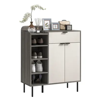 HOMCOM Hallway Shoe Cabinet with Adjustable Shelves Graphite Wood Effect