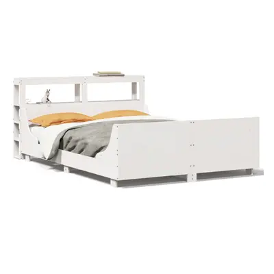 vidaXL Bed Frame with Headboard Bed White 135x190 cm Double Solid Wood Pine