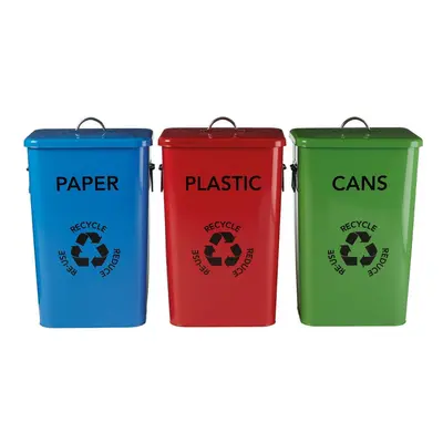 Plastic, Paper and Cans Recycle Logo Bins - Multi-Colour, Set of