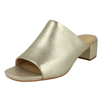 (UK 3.5, Champagne (Gold)) Ladies Clarks Heeled Mule Sandals Orabella Daisy - D Fit