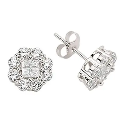 Jewelco London Ladies Sterling Silver Princess Cut Cubic Zirconia Wreath Cluster Stud Earrings -