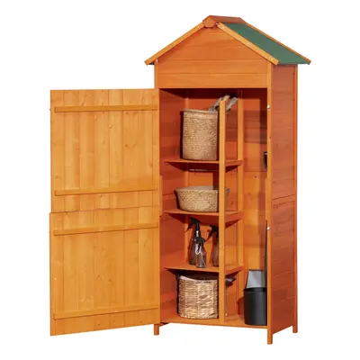 Outsunny Wooden Garden Shed Outdoor Shelves Utility Tool Storage Cabinet Orange