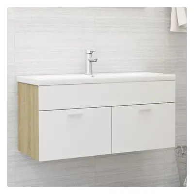 vidaXL Sink Cabinet White and Sonoma Oak Engineered Wood Laundry Room Rack