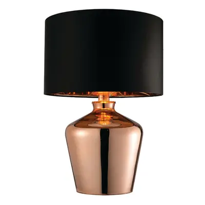 Modern Mirror Table Lamp Gloss Copper Glass & Black Shade Feature Bedside Light