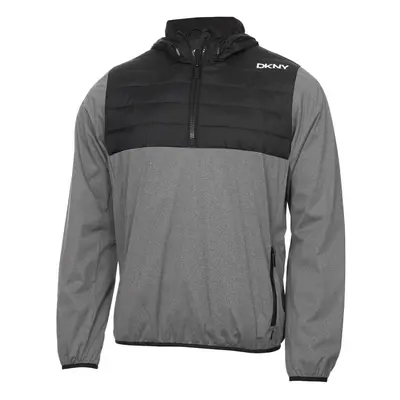 (L, Grey Marl/Black) DKNY Mens Down Wind Water Resistant Hybrid 1/4 Zip Padded Light Jacket