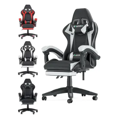 (Black and White) Ergonomic Gaming Chair with Footrest