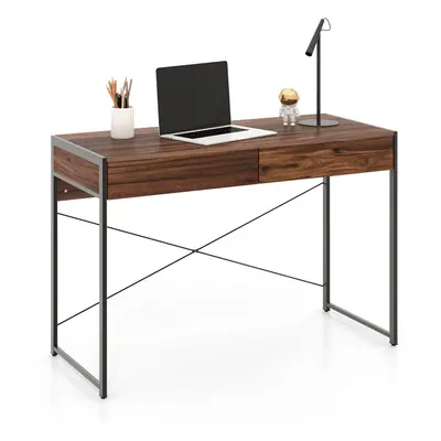 112cm Industrial Computer Writing Desk W/ Drawers & Sturdy Metal Frame