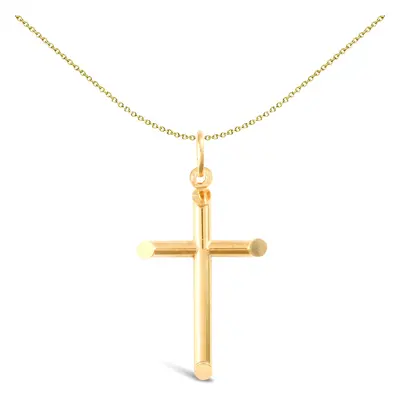 Jewelco London 9ct Yellow Gold Round Tube Cross Pendant - JPX016