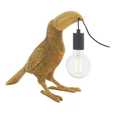 Vintage Gold Toucan Table Light - Resin Figure - Matt Black Lamp Holder