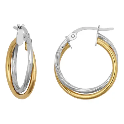 Jewelco London Ladies 9ct Yellow and White Gold Plain Twisted Double Interlocked 1.5mm Hoop Earr