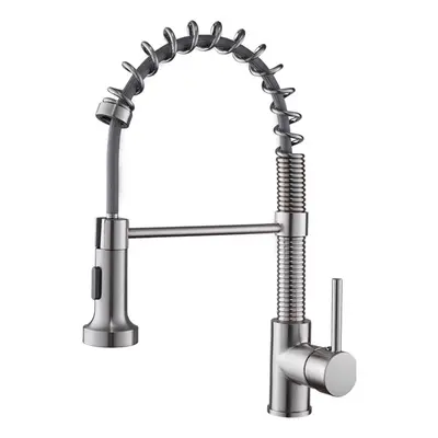 (Silver, 9/16) Kitchen Faucet With Pull Down Sprayer Commercial Spring Sink Single Handle Hot Co