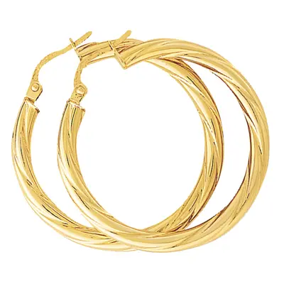 Jewelco London Ladies 9ct Yellow Gold Rock Candy Twist Hoop Earrings - 30mm - ENR02462