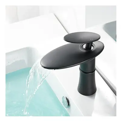 (Black, Short Type) Waterfall Faucet Bathroom Basin Hot Cold Water Mixer Tap Brass Sink