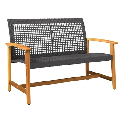 vidaXL Garden Bench Outdoor Bench Chair Black Poly Rattan and Acacia Wood