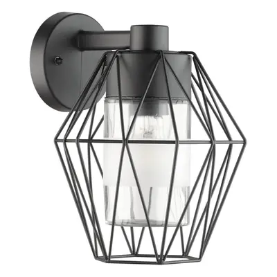 IP44 Outdoor Wall Light Black Wire Cage Shade x 60W E27 Bulb Porch Lamp