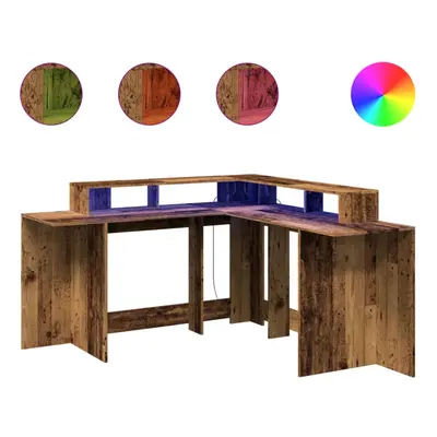 vidaXL Desk with LED Lights Writing Working Table Old Wood Engineered Wood