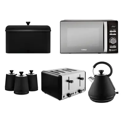 Tower Sera Black Kettle Toaster Microwave Breadbin & Canisters Kitchen