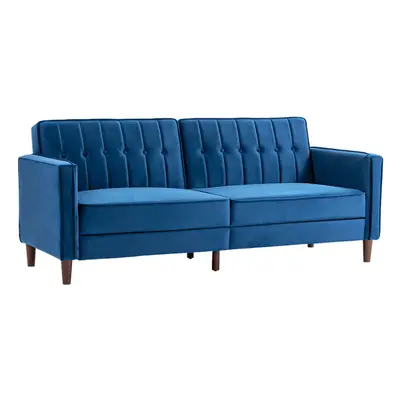 HOMCOM Convertible Sofa Futon Velvet-Touch Tufted Couch Sofa Bed Blue