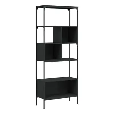 (black) vidaXL Bookcase 5-Tier Bookshelf Storage Rack Side Cabinet Engineered Wood