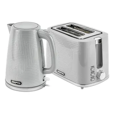 (Grey) Geepas 1.7L Electric Kettle & Slice Toaster Set